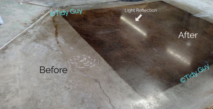 Light reflection from newly stained and polished concrete floor.