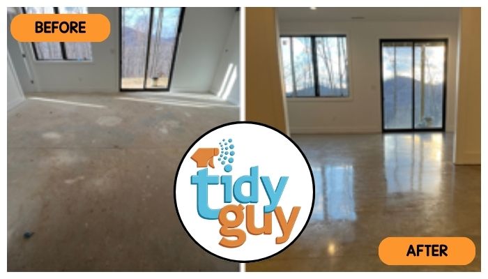 Concrete Staining & Polishing before and after cleaning by Tidy Guy 1
