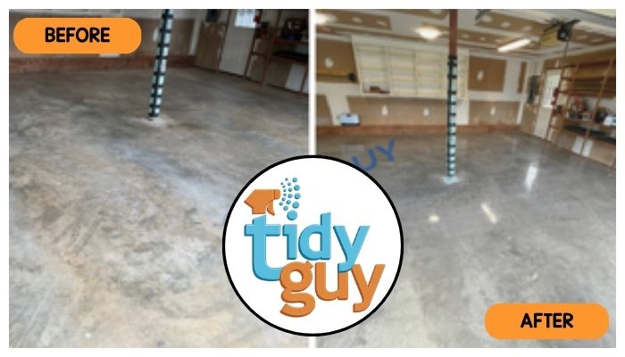 Concrete Staining & Polishing before and after cleaning by Tidy Guy 2