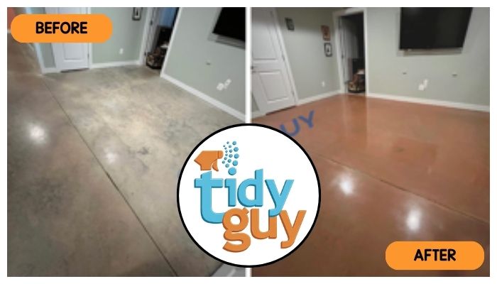 Concrete Staining & Polishing before and after cleaning by Tidy Guy 3
